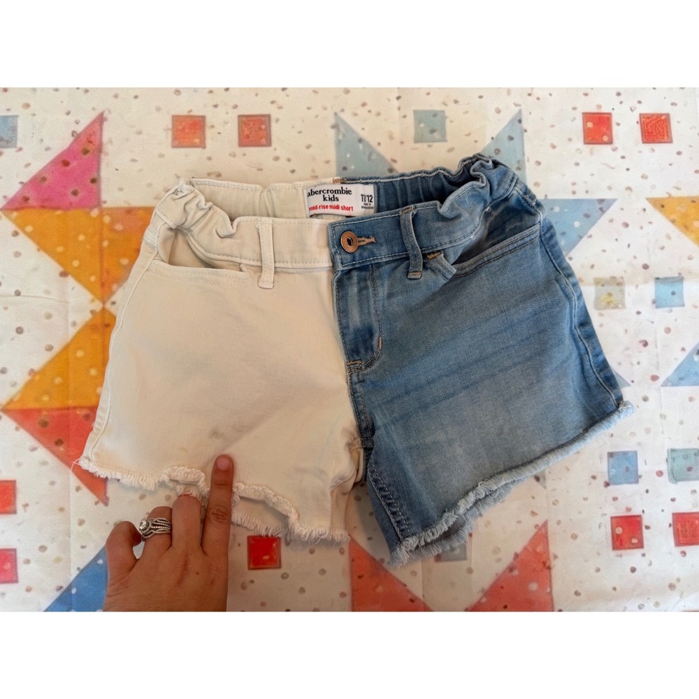 Abercrombie Kids Girls Two Tone Colorblock Denim Shorts Mid-Rise Midi Size 11/12